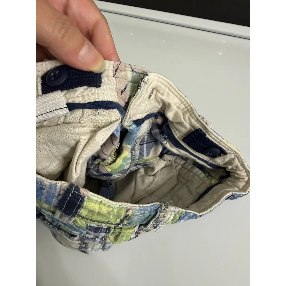 babyGap‎ Toddler Boys Patchwork Plaid Tropical Cargo Shorts Blue Green 3 Years